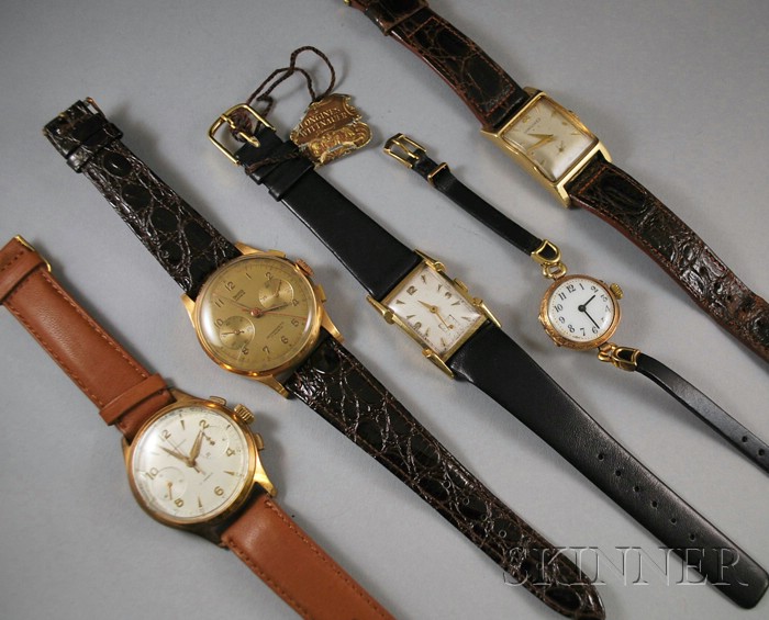 Appraisal: Five Gold Wristwatches including an kt gold Dreffa Geneve a