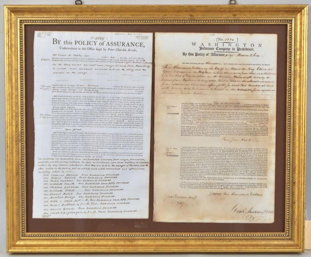 Appraisal: Framed th C Insurance Document Brig Eliza comprising two documents