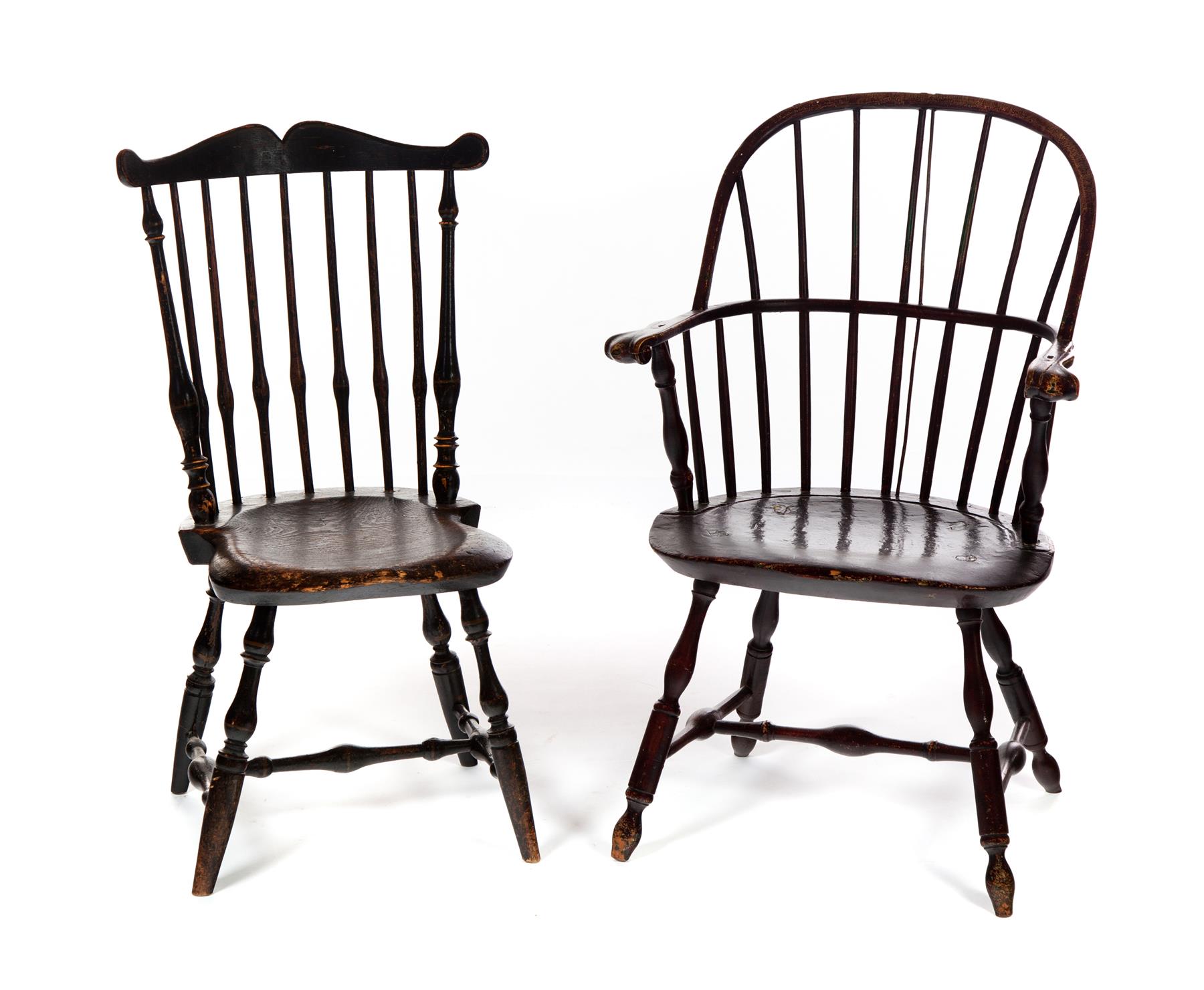 Appraisal: TWO AMERICAN WINDSOR CHAIRS Nineteenth century Fanback side chair with