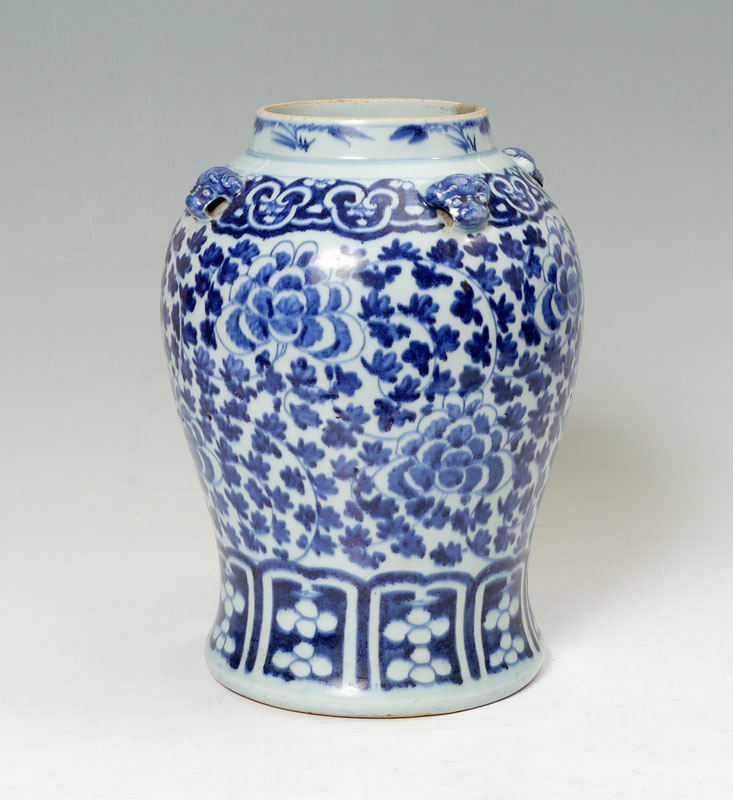 Appraisal: CHINESE BLUE AND WHITE DECORATED JAR Floral decoration all over