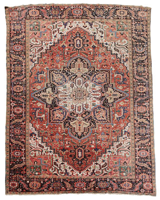 Appraisal: Heriz Carpet Persian th century ivory central medallion on brick-red