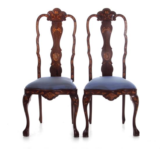 Appraisal: Pair Continental marquetry and walnut chairs late th century inlaid