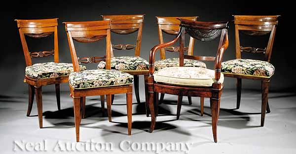 Appraisal: A Group of Six Antique Italian Neoclassical Carved Fruitwood Dining