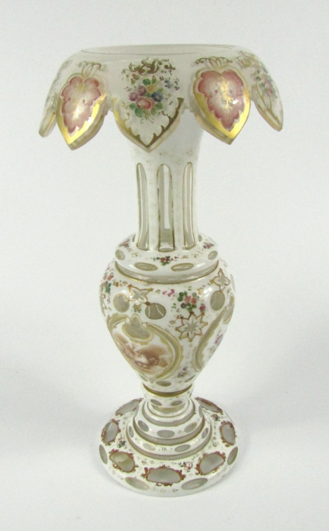 Appraisal: A Bohemian late thC white flashed glass vase of baluster