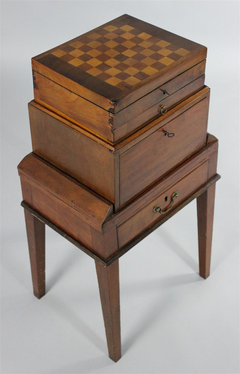 Appraisal: THREE PART MAHOGANY AND CHERRYWOOD DRESSING GAME WORKSTAND in three