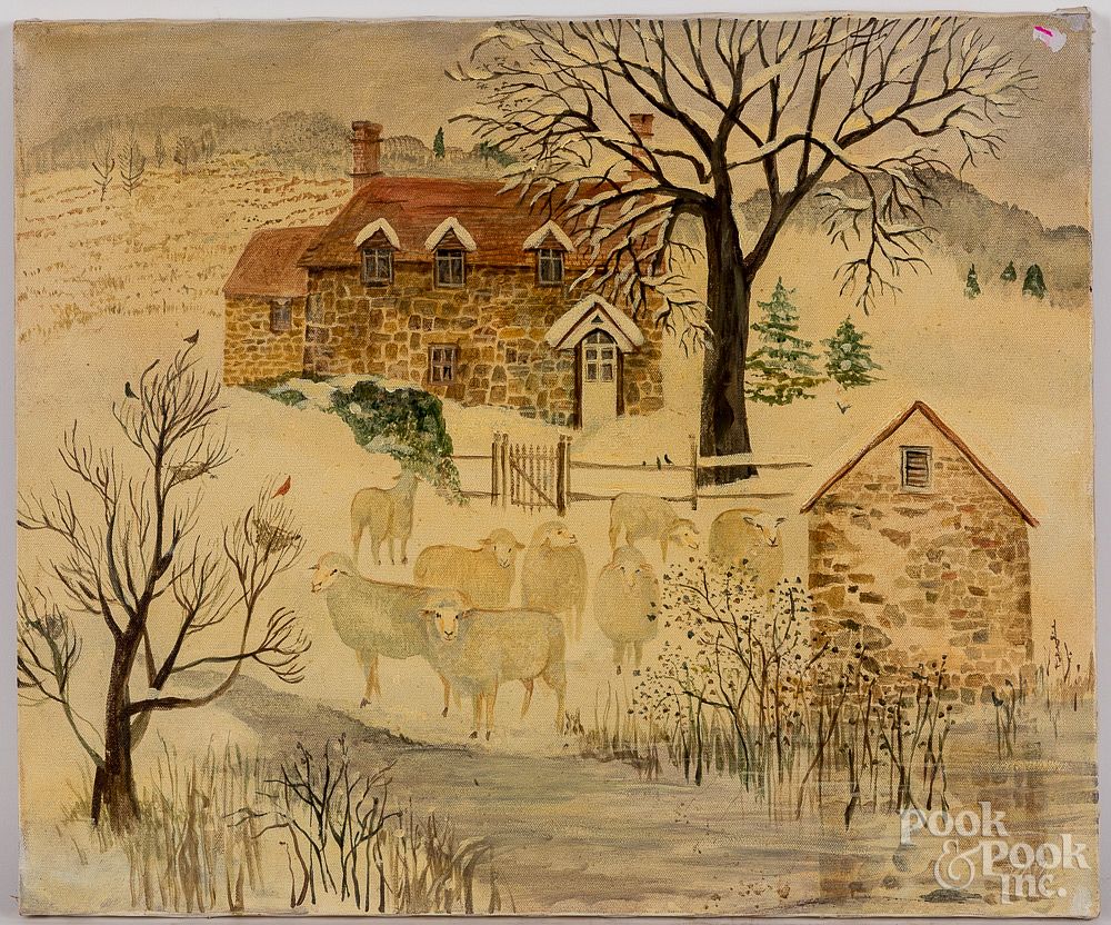 Appraisal: Jeanne Davies oil on canvas winter landscape Jeanne Davies American