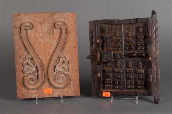 Appraisal: African miniature door or shutter with figures carved in relief