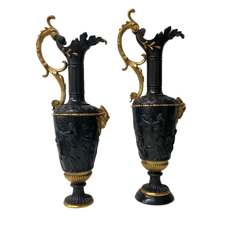 Appraisal: Pair of Bronze Urns Pair of Bronze Urns Measures inches