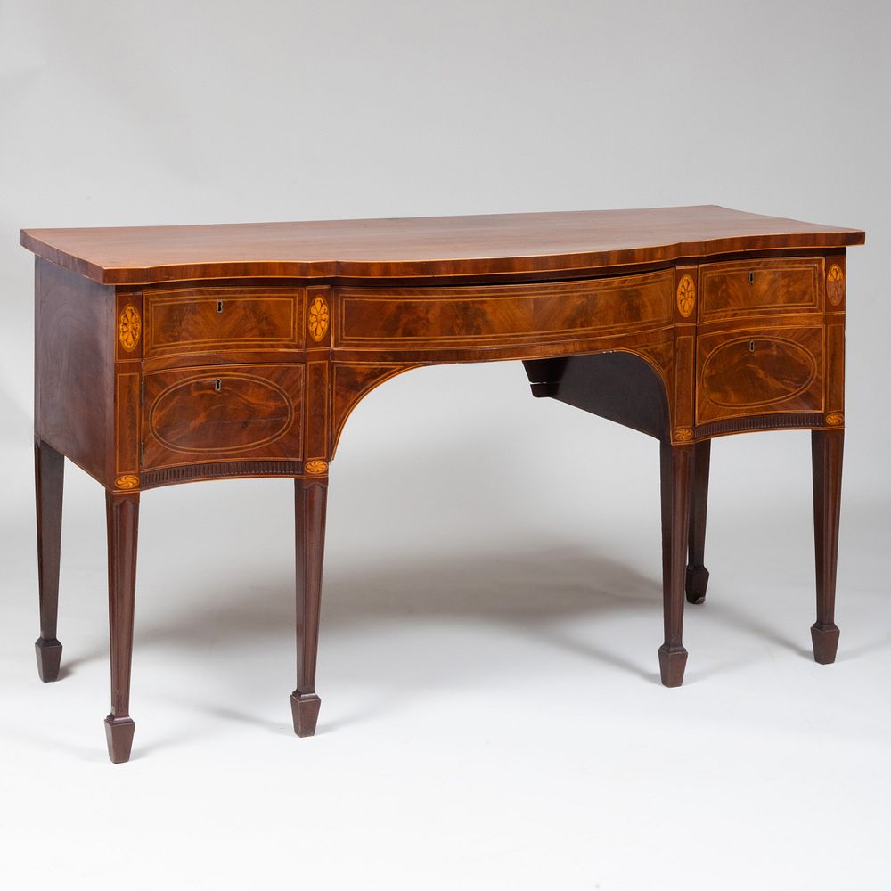 Appraisal: George III Inlaid Mahogany Serpentine Front Sideboard Fitted with two