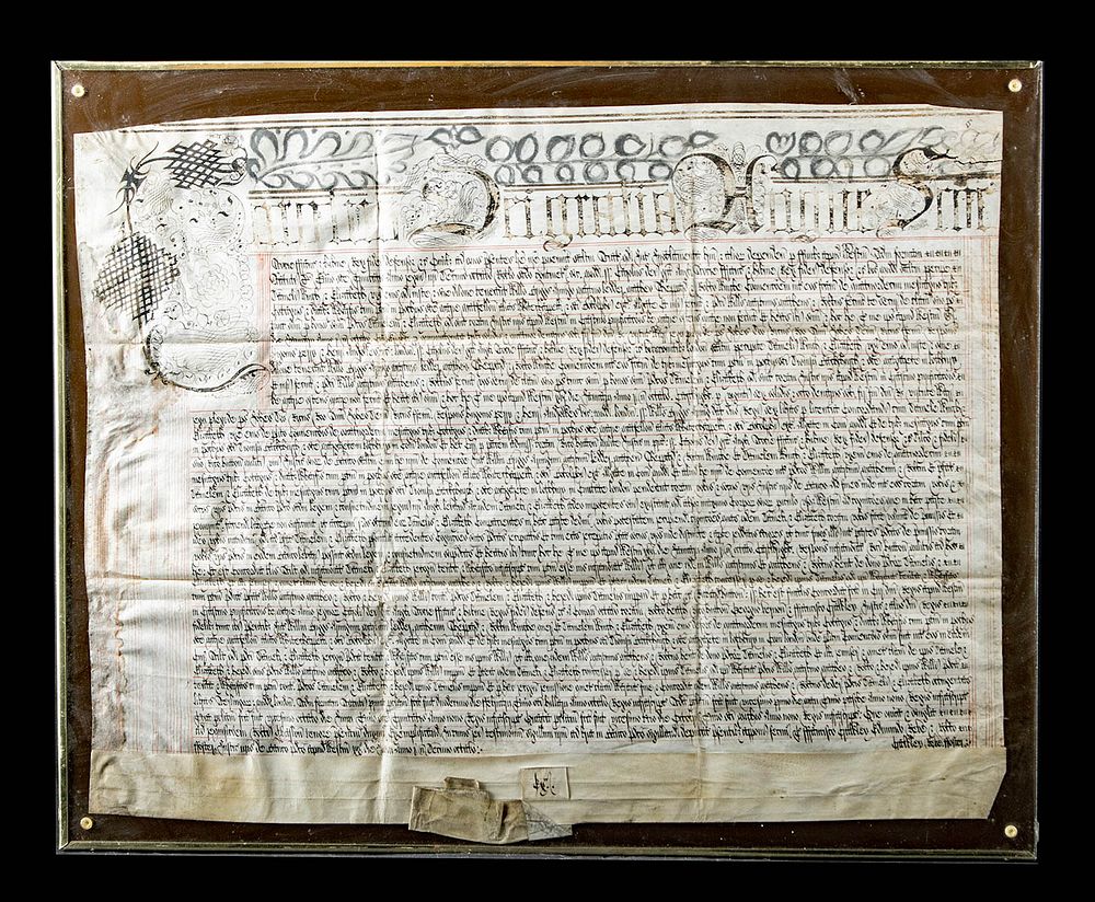 Appraisal: Framed English Latin Court Hand Parchment Document Europe England ca