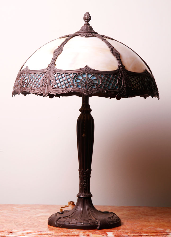 Appraisal: - Slag Glass Lamp Lamp with slag glass shade and