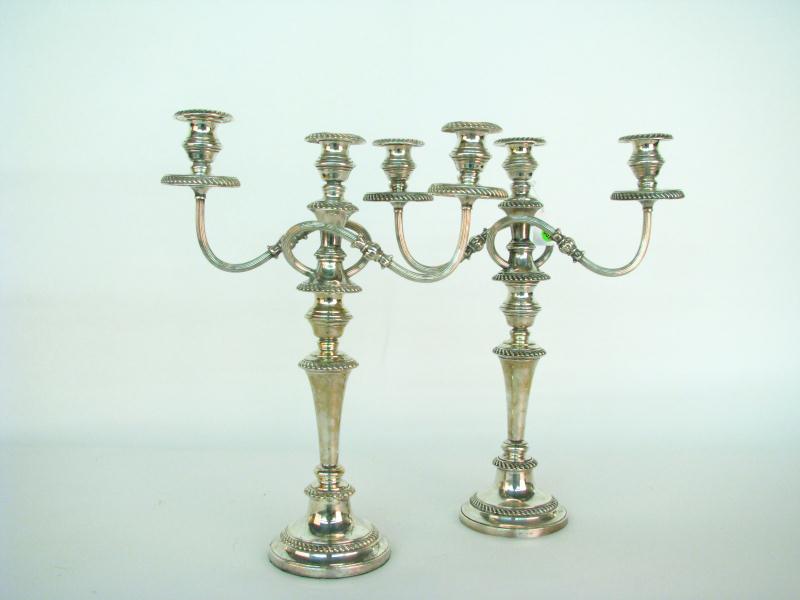 Appraisal: Pair of Silver Plate Three Branch Candelabra '' high