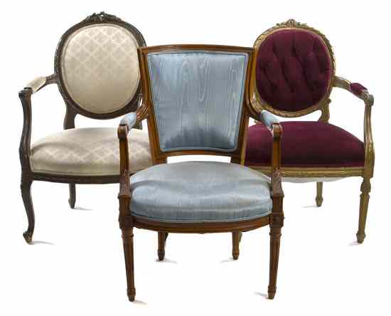 Appraisal: A Set of Three Associated Louis XVI Style Fauteuils each