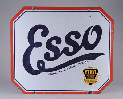 Appraisal: PORCELAIN ESSO GAS SIGN Two-sided octagonal porcelain sign in red