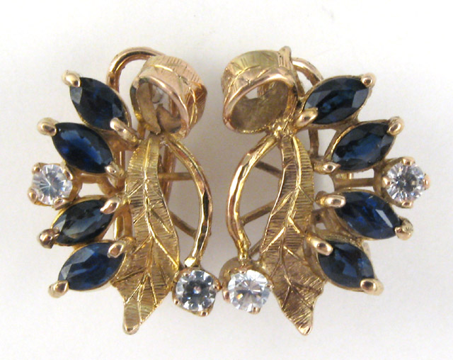 Appraisal: PAIR OF SAPPHIRE AND YELLOW GOLD EARRINGS each k gold