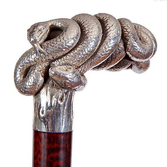 Appraisal: Sterling Snake Cane Late th Century- An usual signed sterling