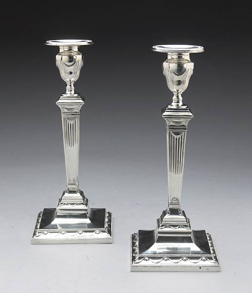 Appraisal: A pair of sterling candlesticks after the antiqueTiffany amp Co