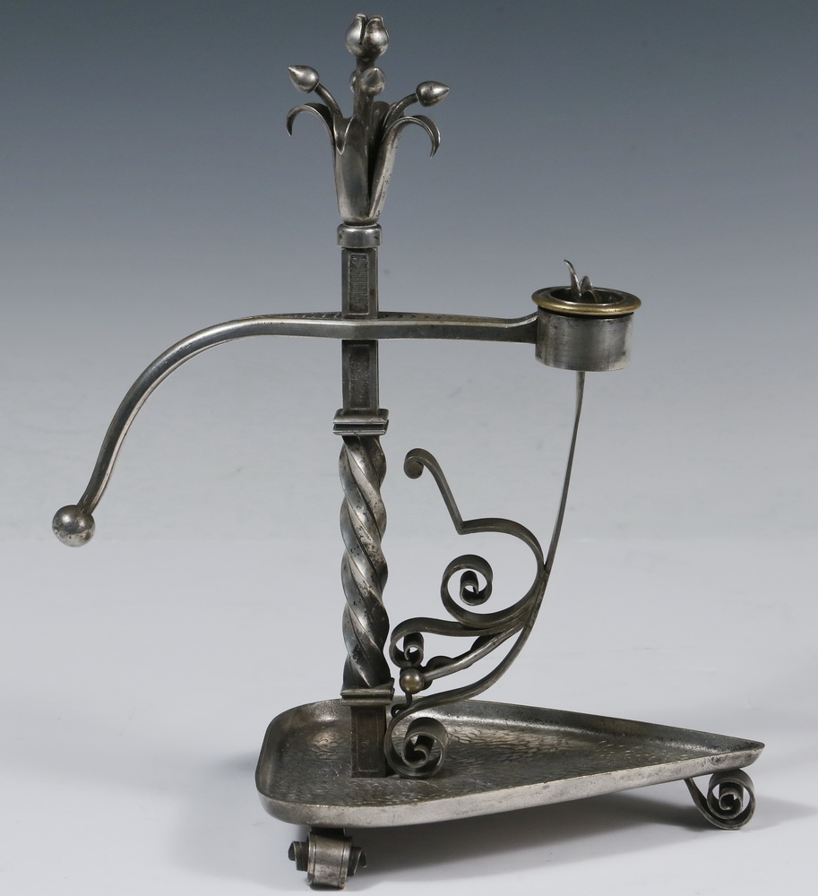 Appraisal: GERMAN SILVER CANDLEHOLDER Circa Handmade Solid Silver Chamberstick in medieval