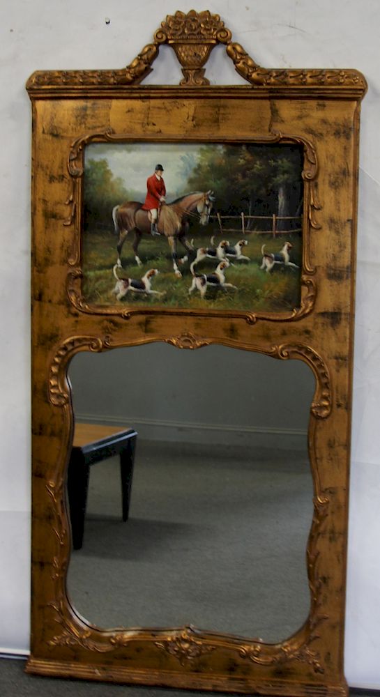 Appraisal: Vintage Giltwood Trumeau Mirror From a Westchester estate - Dimensions