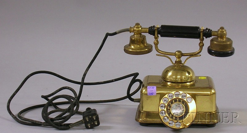 Appraisal: Vintage French Brass Telephone with rotary dial top mounted bell