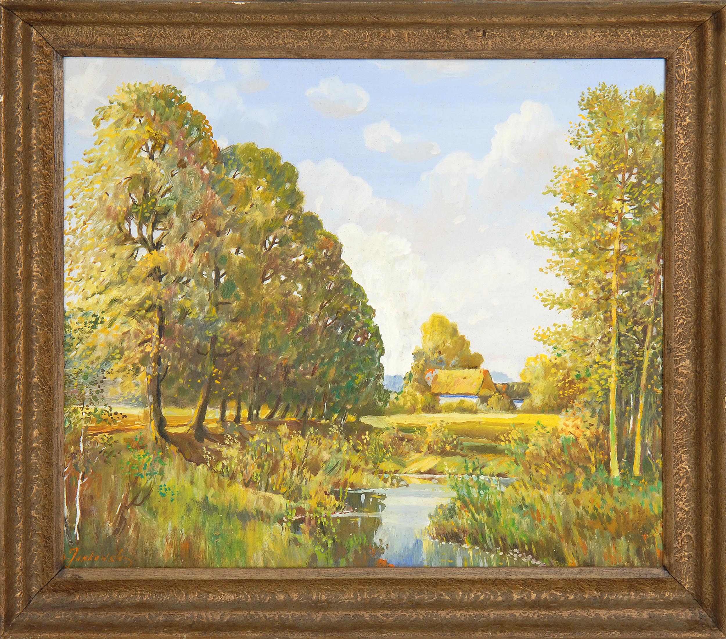 Appraisal: FRAMED PAINTING UNTRACED ARTIST Impressionist view of a river and