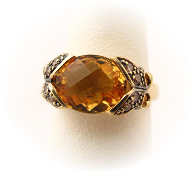 Appraisal: LeVian k Citrine and champagne diamond ring with butterfly motif