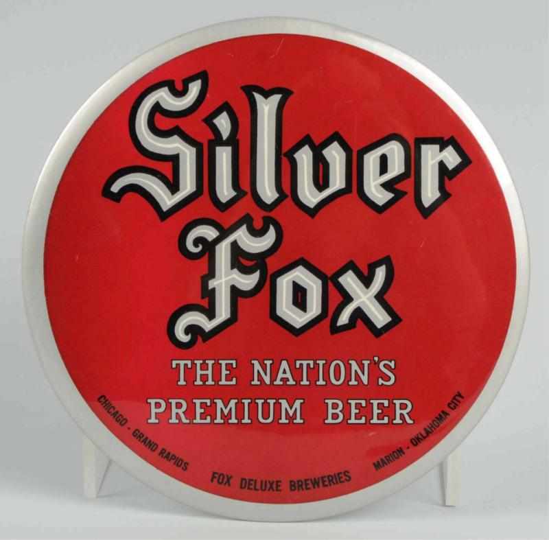 Appraisal: Silver Fox Beer Celluloid Button Sign Very clean example with