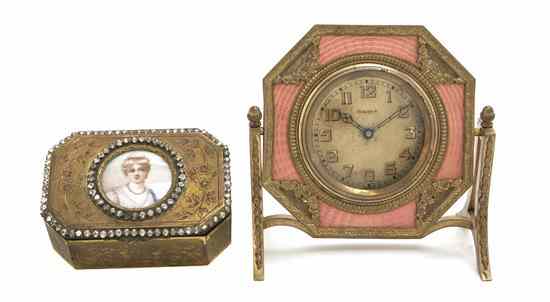 Appraisal: Two French Gilt Metal Table Articles comprising a clock on