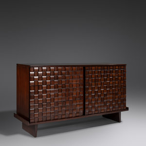 Appraisal: Paul Laszlo - Basket Weave Cabinet Brown Saltman USA walnut