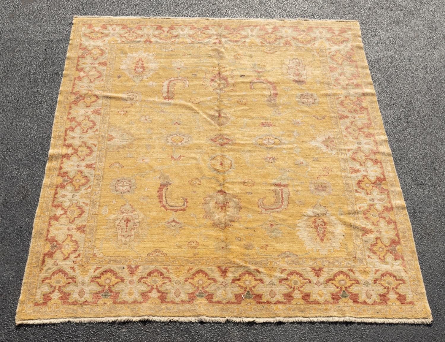 Appraisal: HAND KNOTTED WOOL TURKISH OUSHAK RUG X Hand knotted Turkish