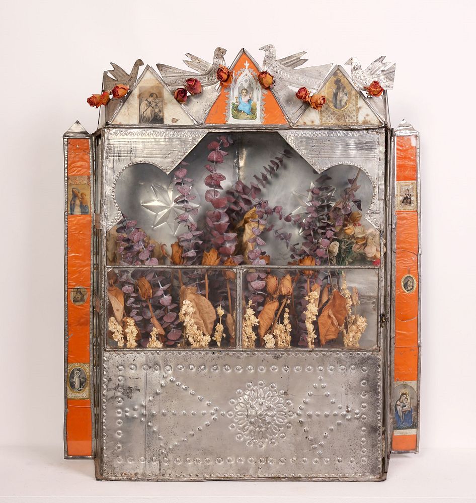 Appraisal: Tin Frame Nicho with Glass Panels ca - Attributed to