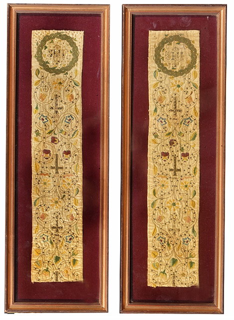 Appraisal: A PAIR OF EARLY NEEDLEWORK SILK PANELS probably from a