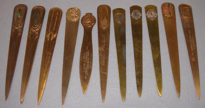 Appraisal: Lot of vintage brass advertising letter openers Including Lions Club