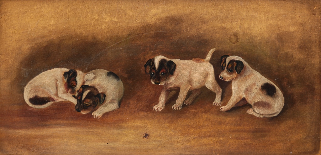 Appraisal: PAINTING OF PUPPIES American school early th century Oil on