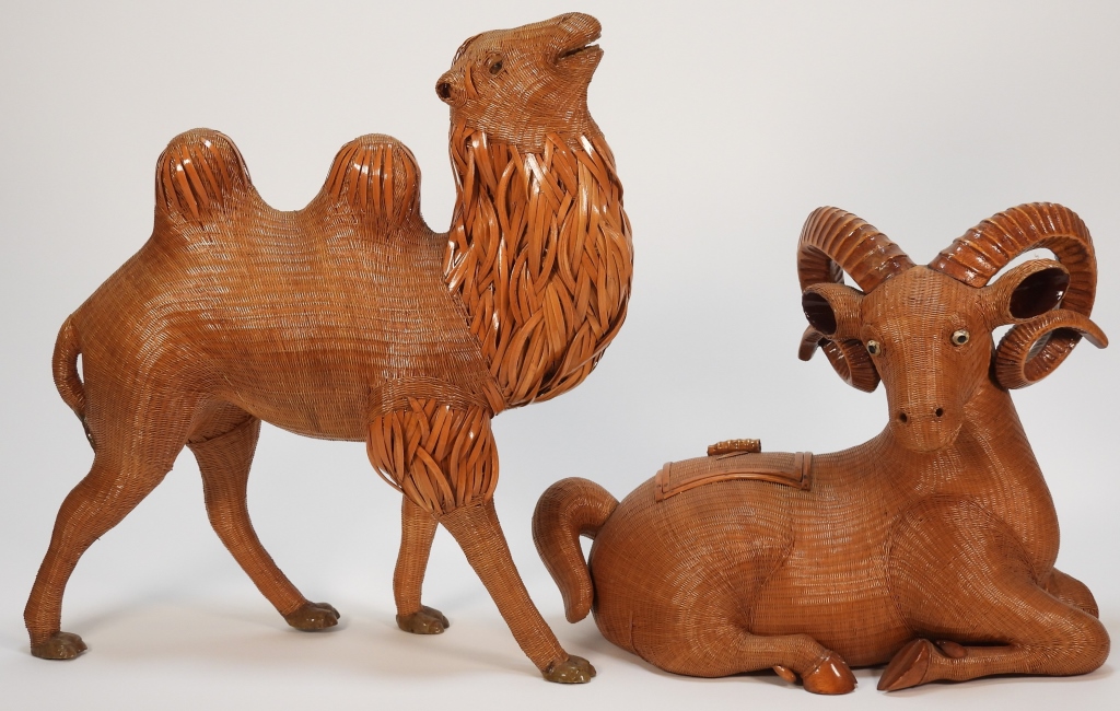 Appraisal: PC CHINESE SHANGHAI RATTAN CAMEL RAM FIGURES Shanghai China th