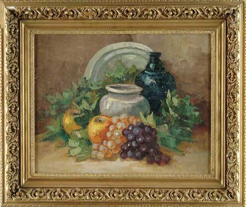 Appraisal: UNSIGNED th Century STILL LIFE WITH FRUIT AND VASES Oil