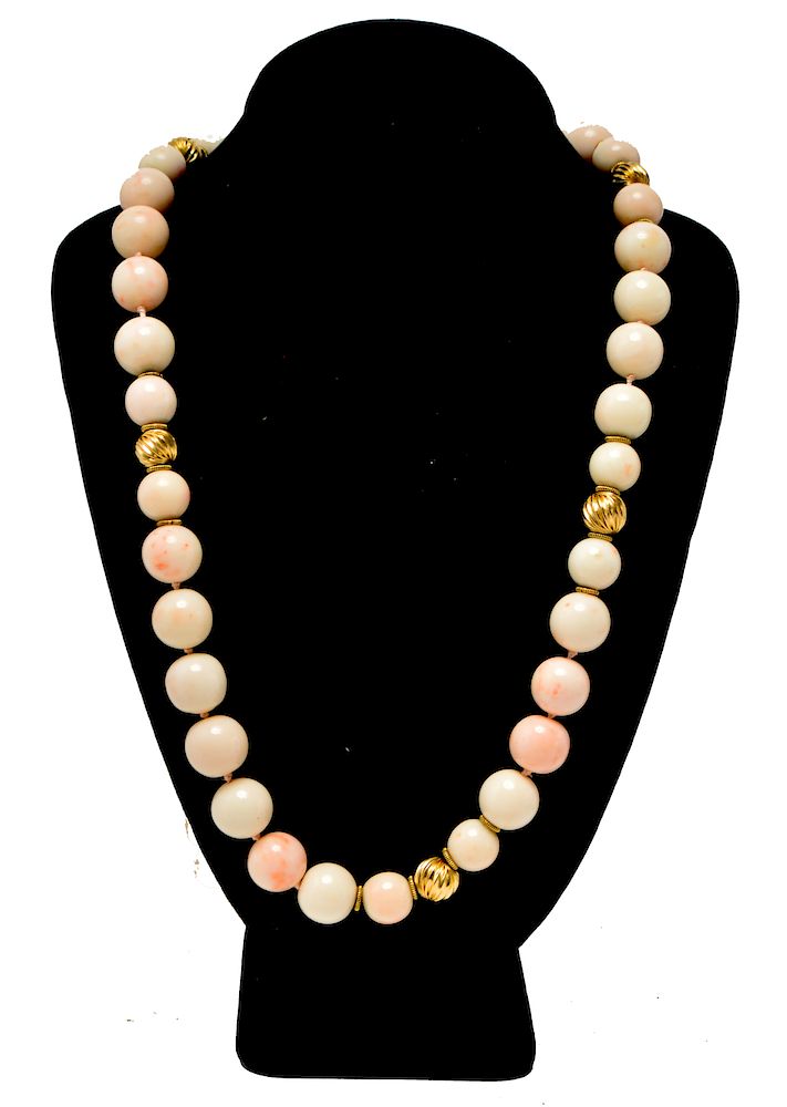 Appraisal: K Yellow Gold Angel Skin Coral Beads Necklace K yellow