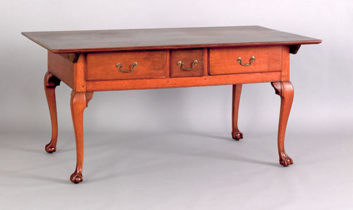 Appraisal: Pennsylvania Chippendale walnut tavern table ca the rectangular top overhanging