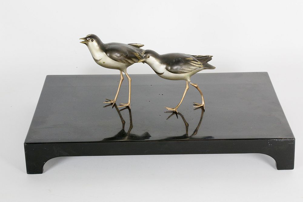 Appraisal: Pair of Art Deco Japanese Mixed Metal Shorebirds Pair of