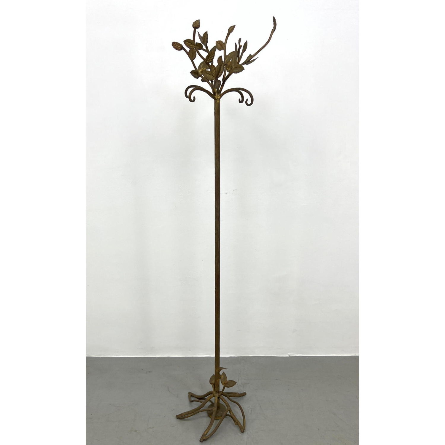 Appraisal: Fancy Heavy Gilt Iron Sculptural Coat Rack Stand Branch and