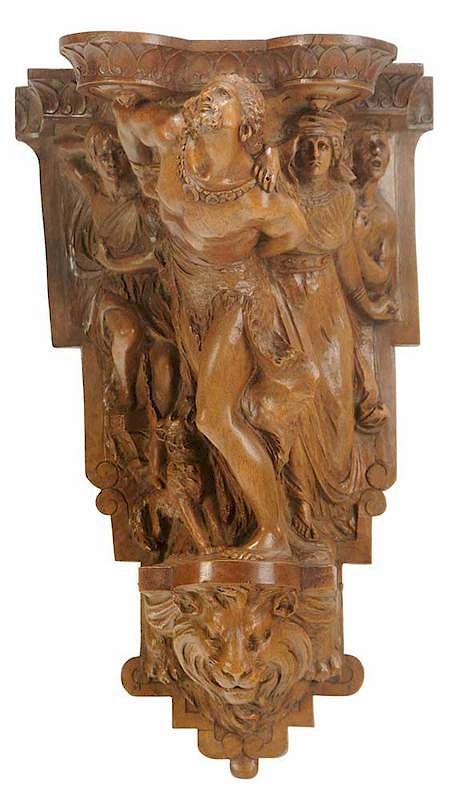 Appraisal: Italian Carved Walnut Figural Bracket Continental circa signed G Drdignde