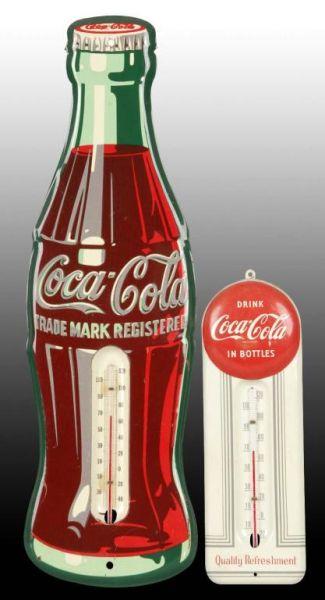 Appraisal: Lot of Coca-Cola Tin Thermometers Description Circa s Bottle is