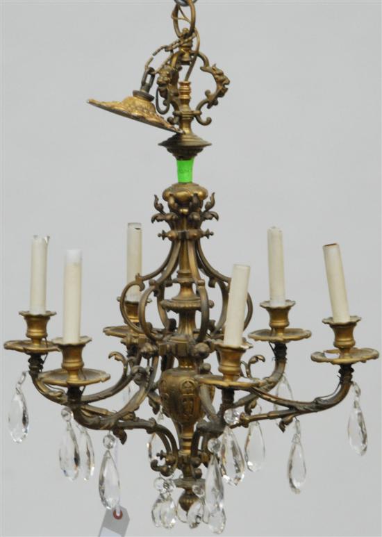 Appraisal: SMALL CHANDELIER Bronze six light with vasiform standard foliate scrolled