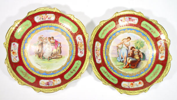 Appraisal: Two Vienna porcelain wall hanging bowls decorated with classical figural