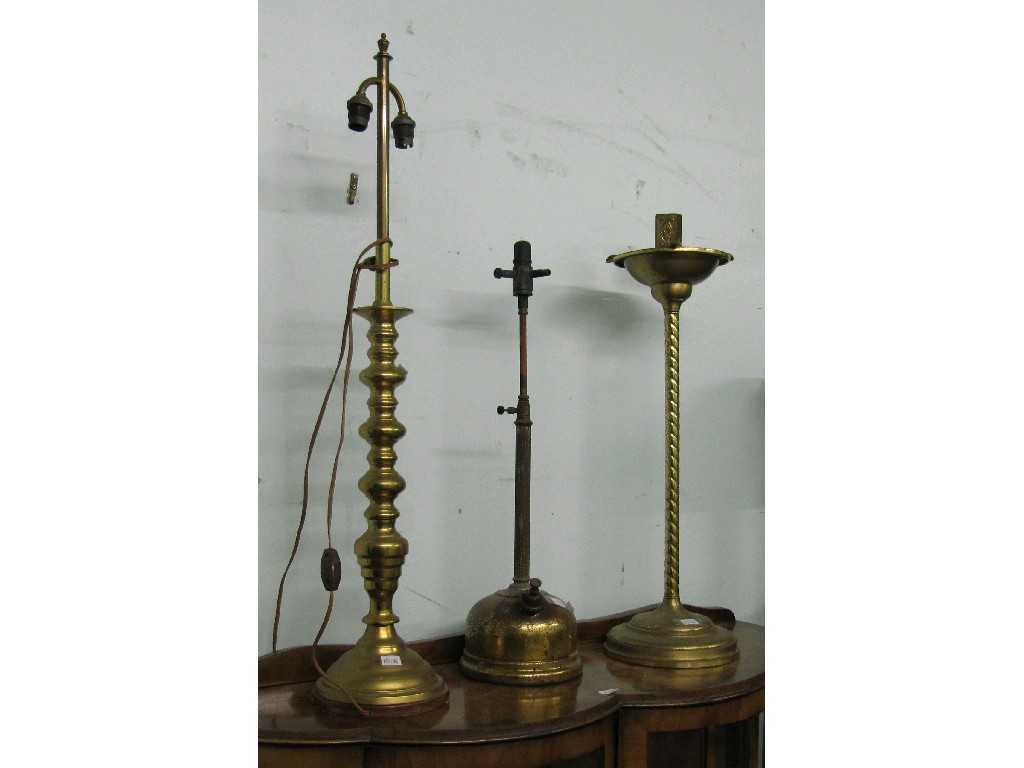 Appraisal: Lot comprising brass lamp tilly lamp and a pedestal ashtray