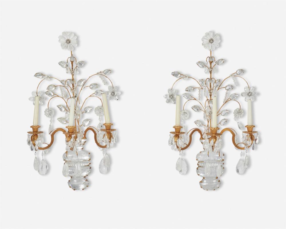 Appraisal: A pair of gilt-bronze and rock crystal sconces Second-quarter th