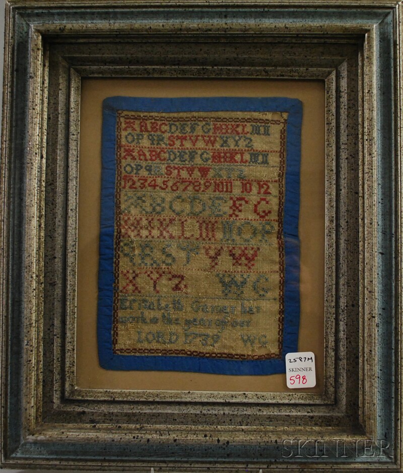 Appraisal: Small Needlework Sampler Elizabeth Garner her work in the year