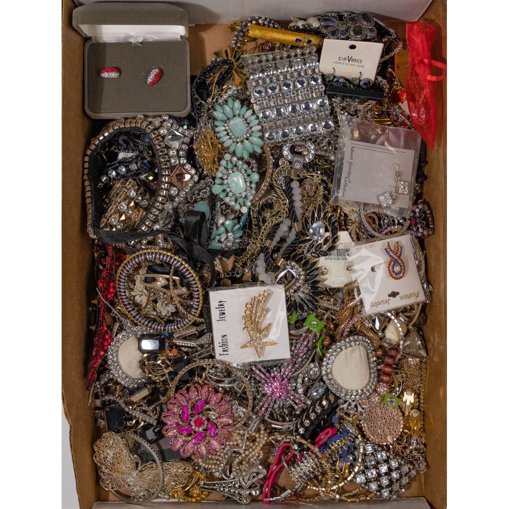 Appraisal: RHINESTONE COSTUME JEWELRY ASSORTMENTApproximately pounds of necklaces pins earrings bracelets