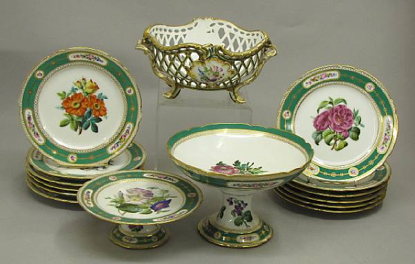 Appraisal: A French porcelain dessert service mid th century Comprising twelve