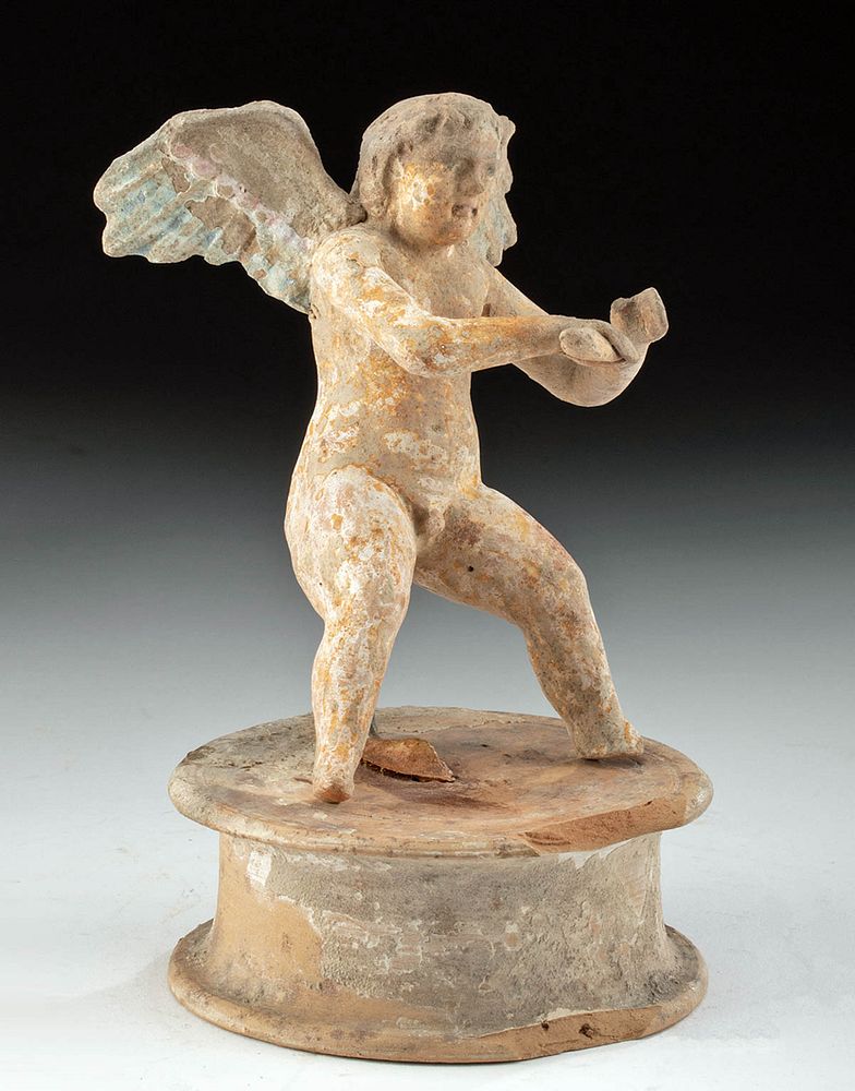 Appraisal: Canosan Pottery Seated Eros Spool-Shaped Base First Time At Auction